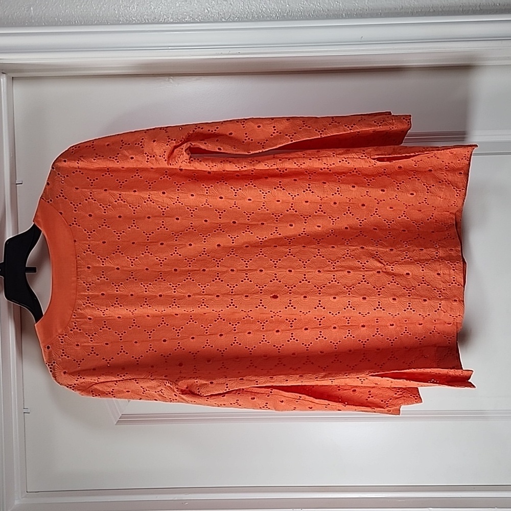 Peck & Peck Weekend Woman Orange Lace Pullover Blouse Shirt Size 16 - Picture 2 of 13